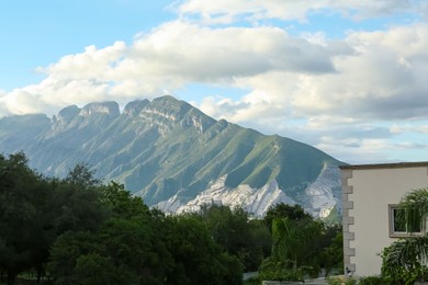 Picturesque view of mountain landscape and cloudy sky