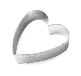 Photo of Heart shaped cookie cutter on white background