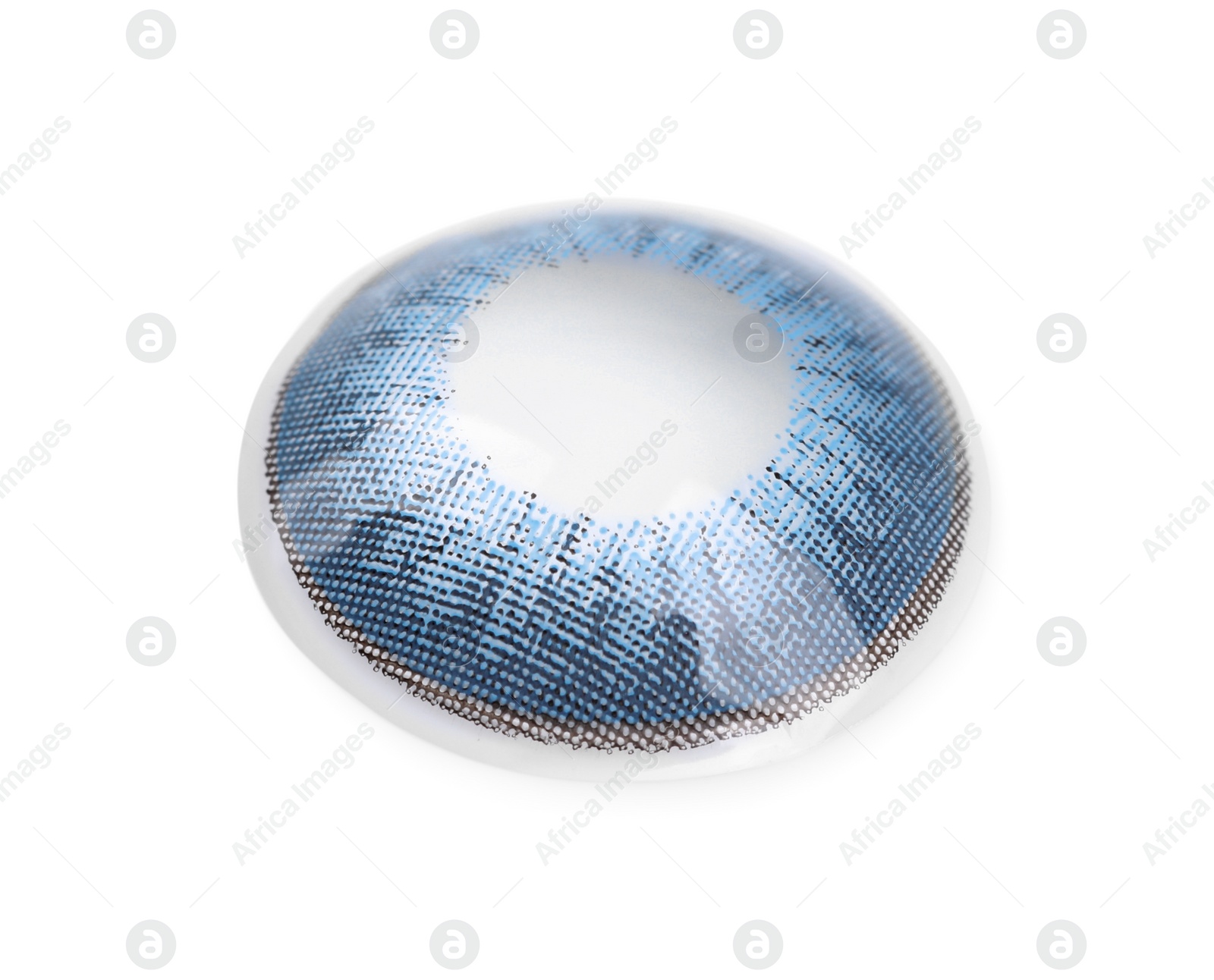 Photo of One blue contact lens isolated on white