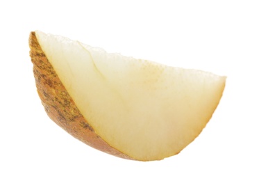 Photo of Slice of fresh pear on white background