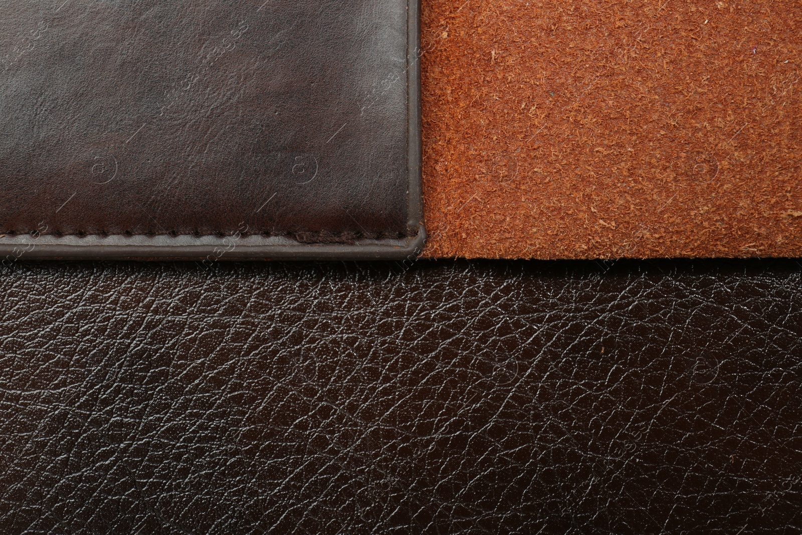 Photo of Texture of different leather as background, top view
