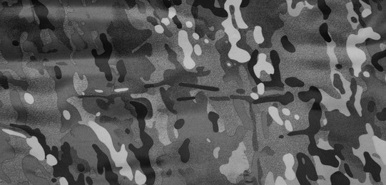 Image of Texture of camouflage fabric as background, black and white effect. Banner design