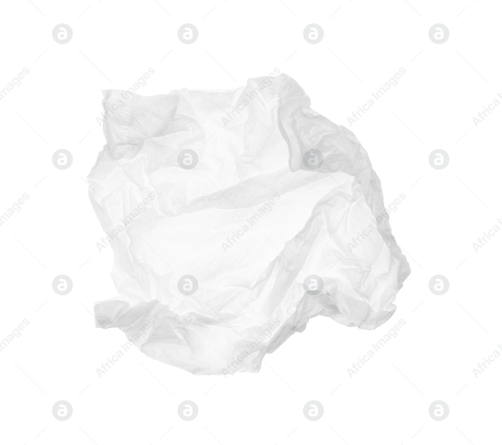 Photo of Used crumpled paper tissue isolated on white, top view