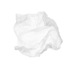 Photo of Used crumpled paper tissue isolated on white, top view