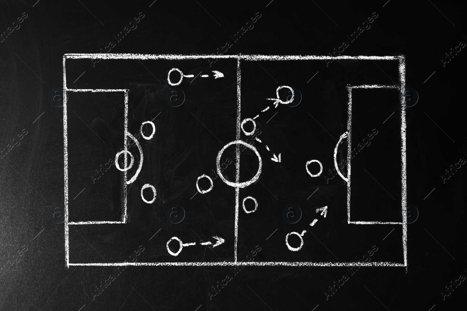 Photo of Chalkboard with scheme of football game. Team play and strategy