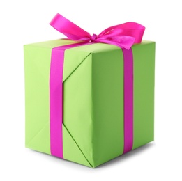 Photo of Beautiful gift box with ribbon on white background