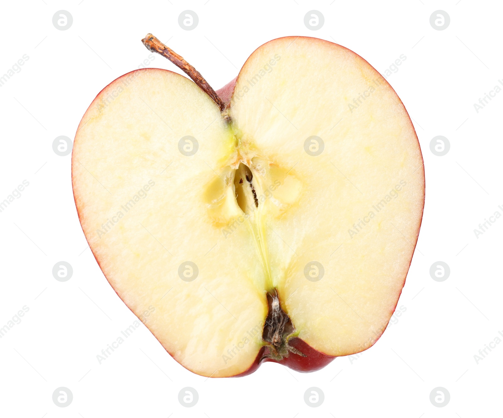 Photo of Half of ripe red apple on white background