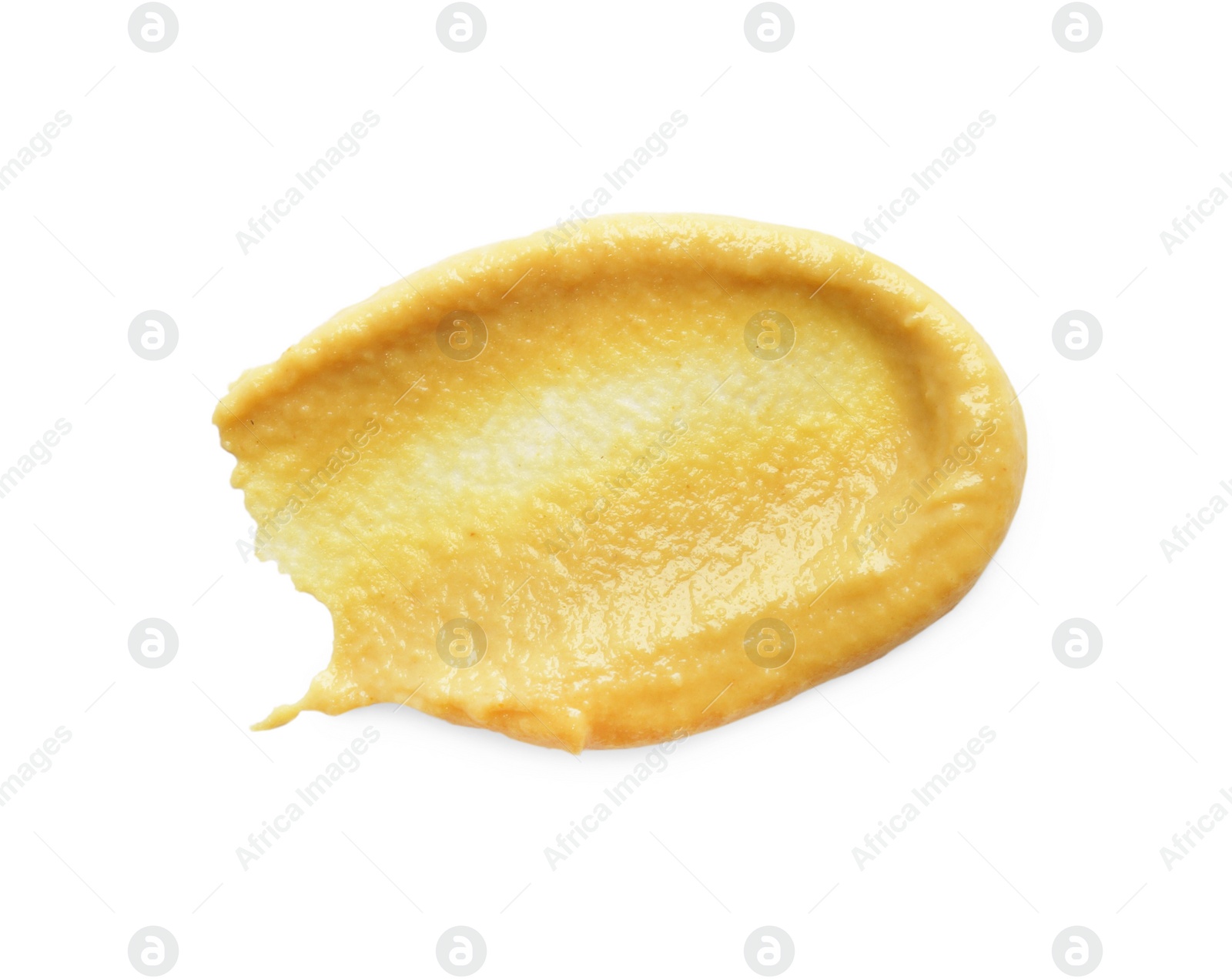 Photo of Smear of delicious mustard isolated on white, top view