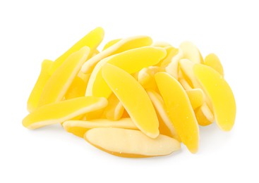 Photo of Pile of tasty colorful jelly candies on white background