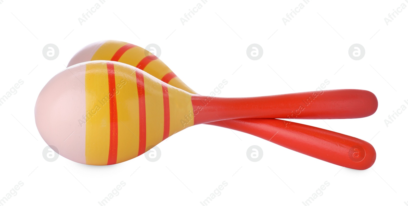 Photo of Colorful maracas on white background. Musical instrument