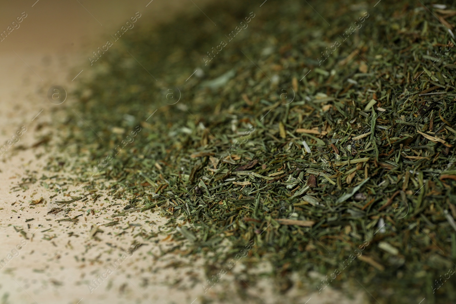 Photo of Pile of dried dill on table, closeup