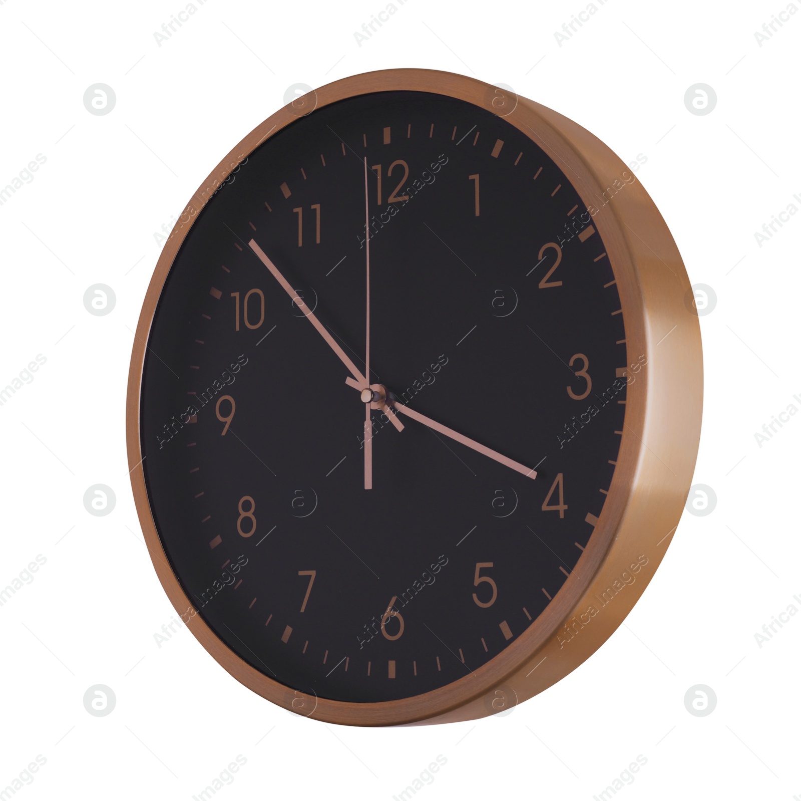 Photo of Stylish round clock isolated on white. Interior element