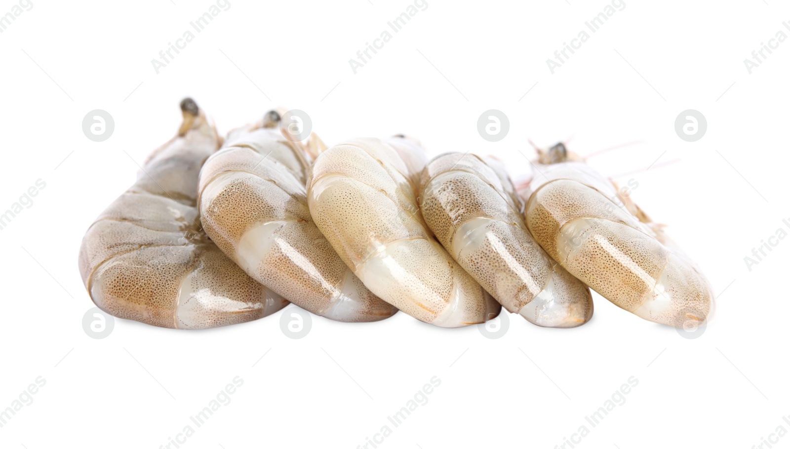 Photo of Fresh raw shrimps isolated on white. Healthy seafood