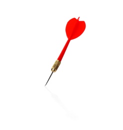 Photo of Red dart arrow for game on white background