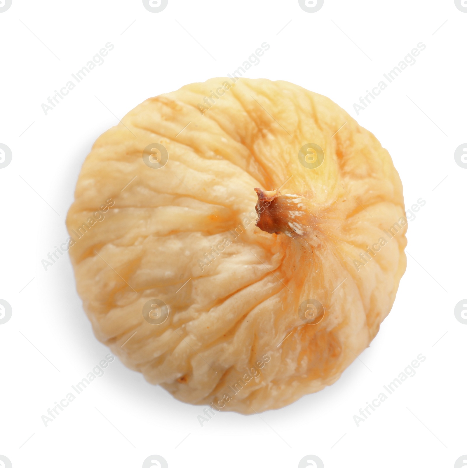 Photo of Tasty dried fig fruit isolated on white, top view
