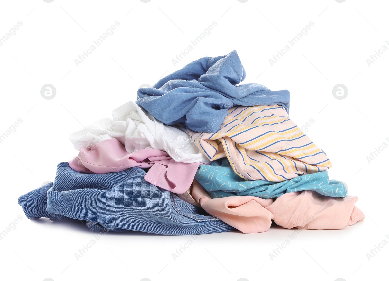 Photo of Pile of dirty laundry isolated on white