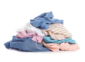 Pile of dirty laundry isolated on white