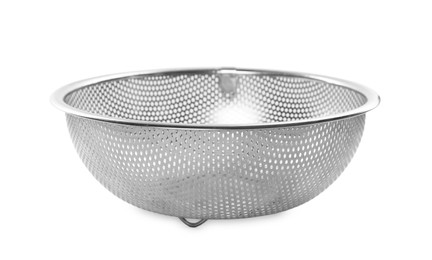 One metal sieve isolated on white. Cooking utensil