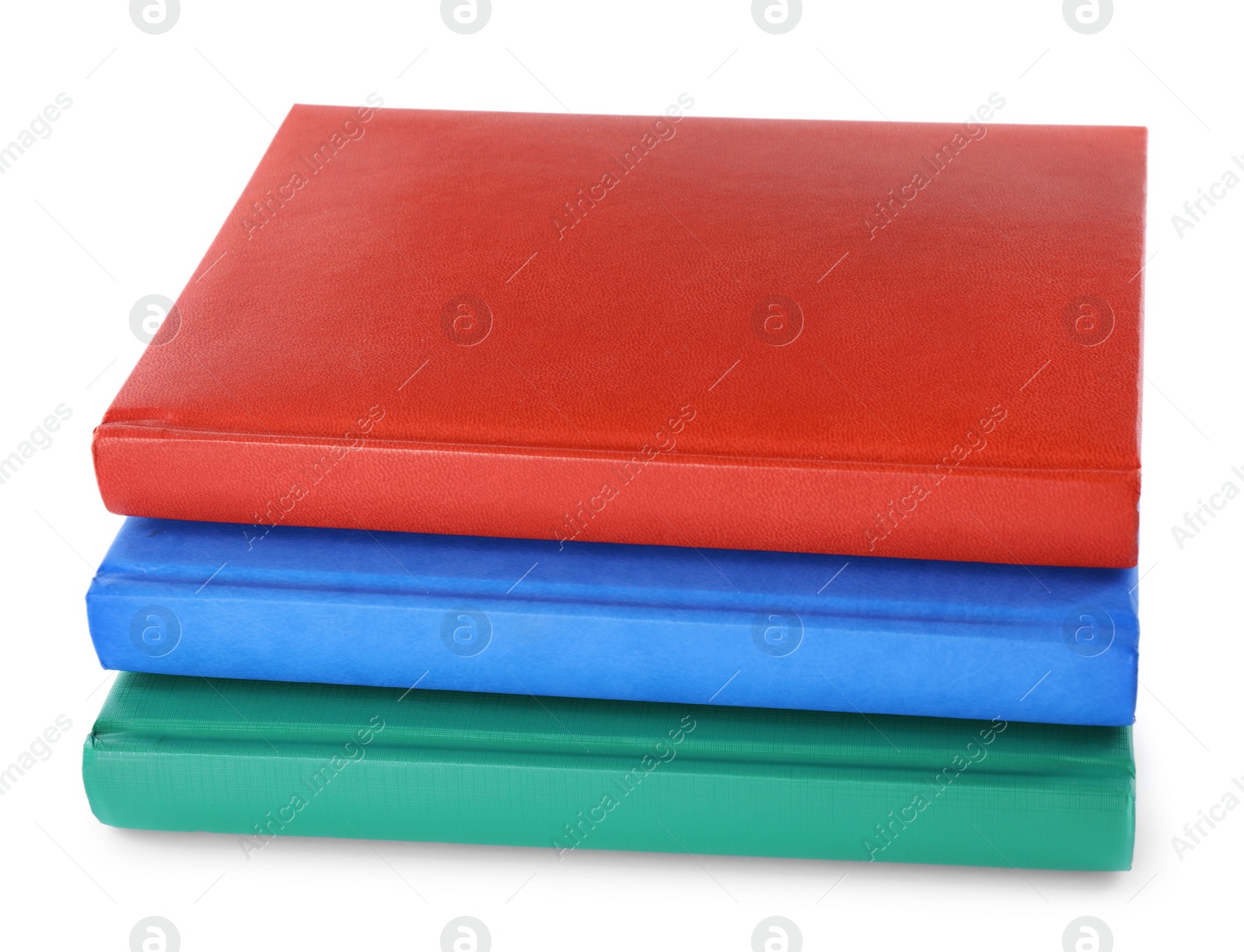 Photo of Stack of colorful notebooks isolated on white