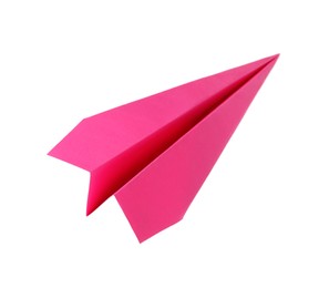 Photo of Handmade pink paper plane isolated on white