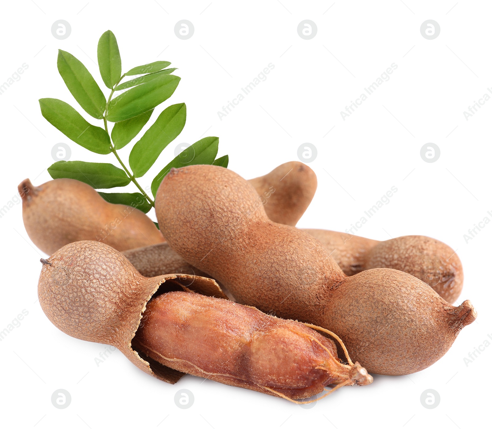 Image of Delicious ripe tamarinds on white background. Exotic fruit