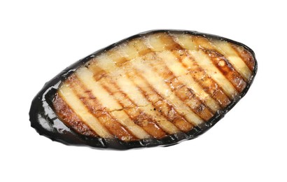 One slice of tasty grilled eggplant isolated on white, top view