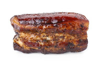 Photo of Piece of tasty baked pork belly isolated on white