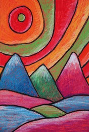 Photo of Colorful pastel drawing of beautiful abstract mountain landscape