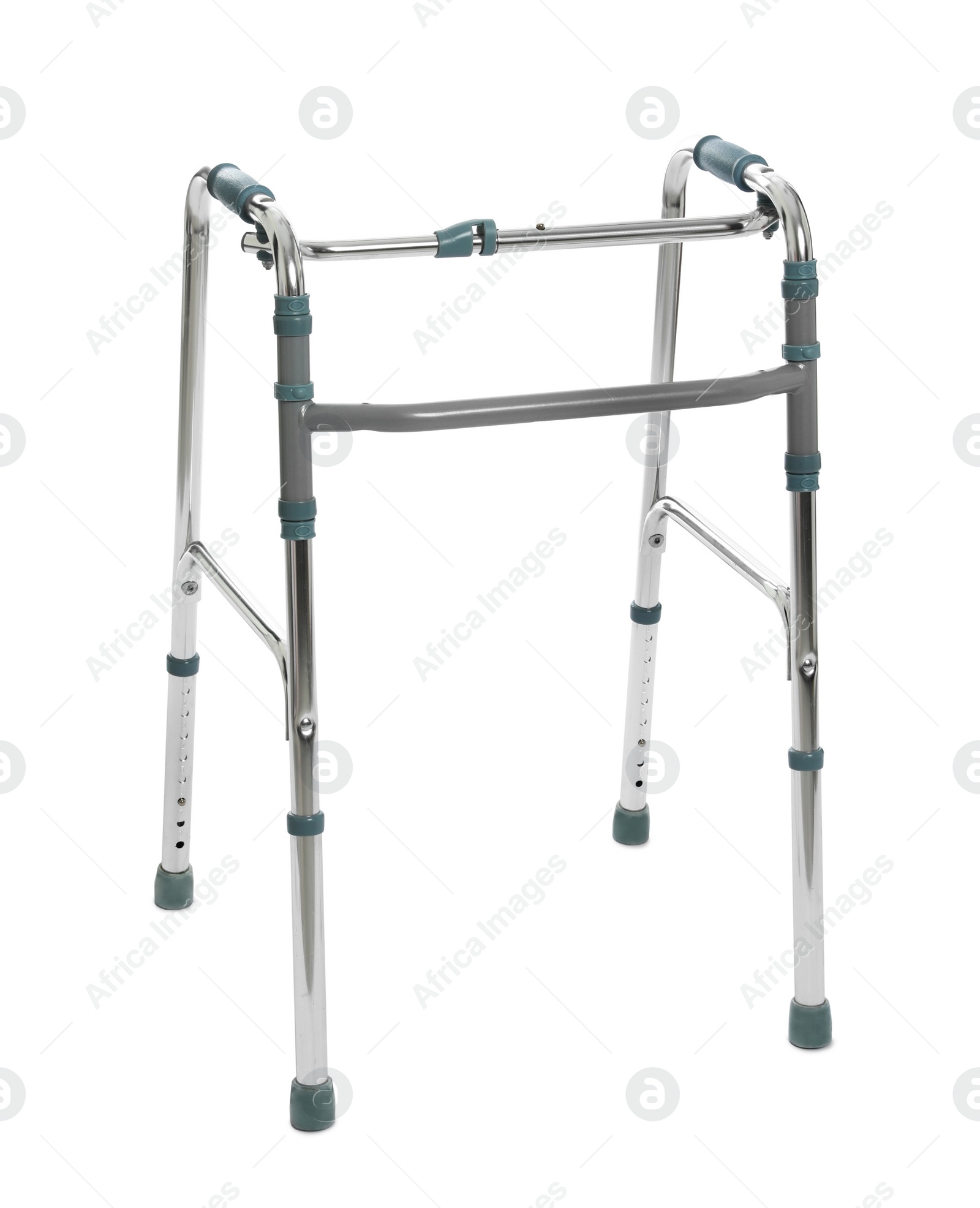 Photo of New metal walking frame isolated on white
