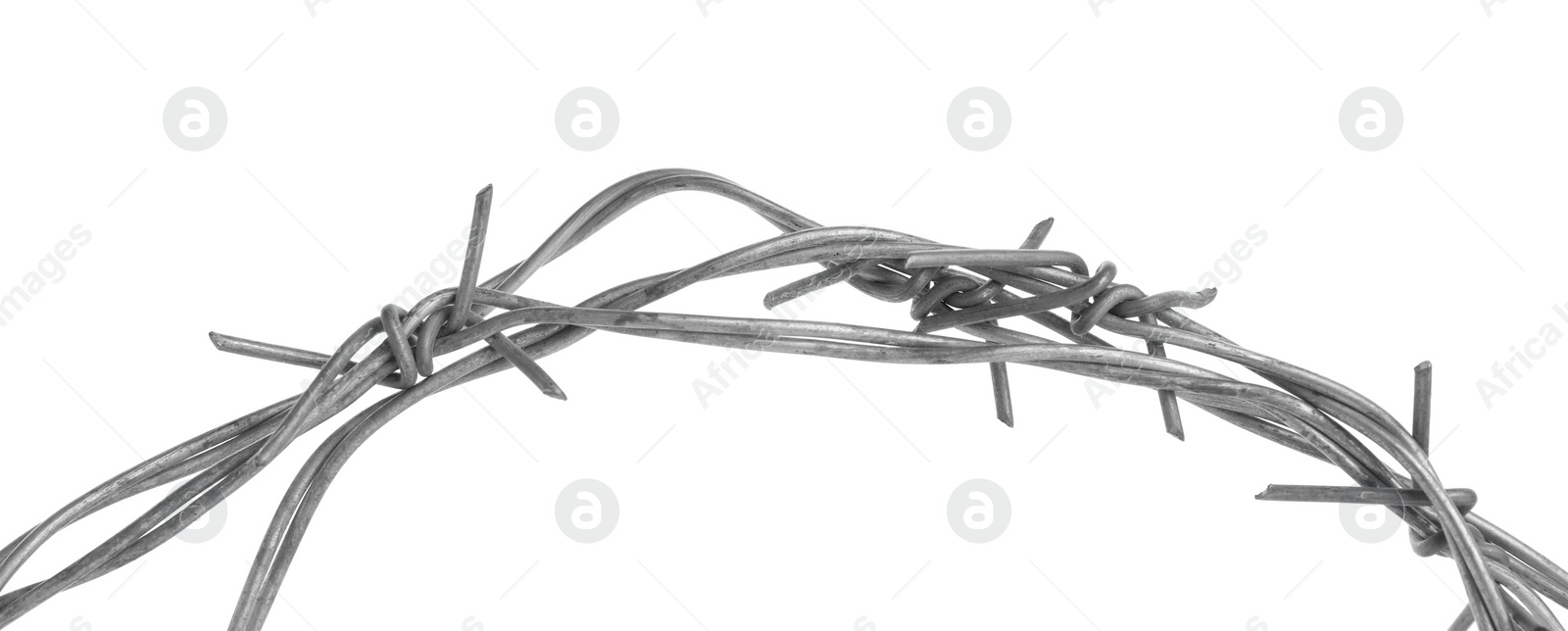 Photo of Shiny metal barbed wire isolated on white