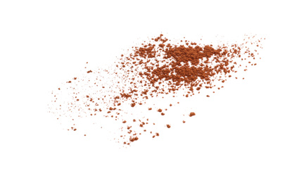 Photo of Brown natural cocoa powder on white background