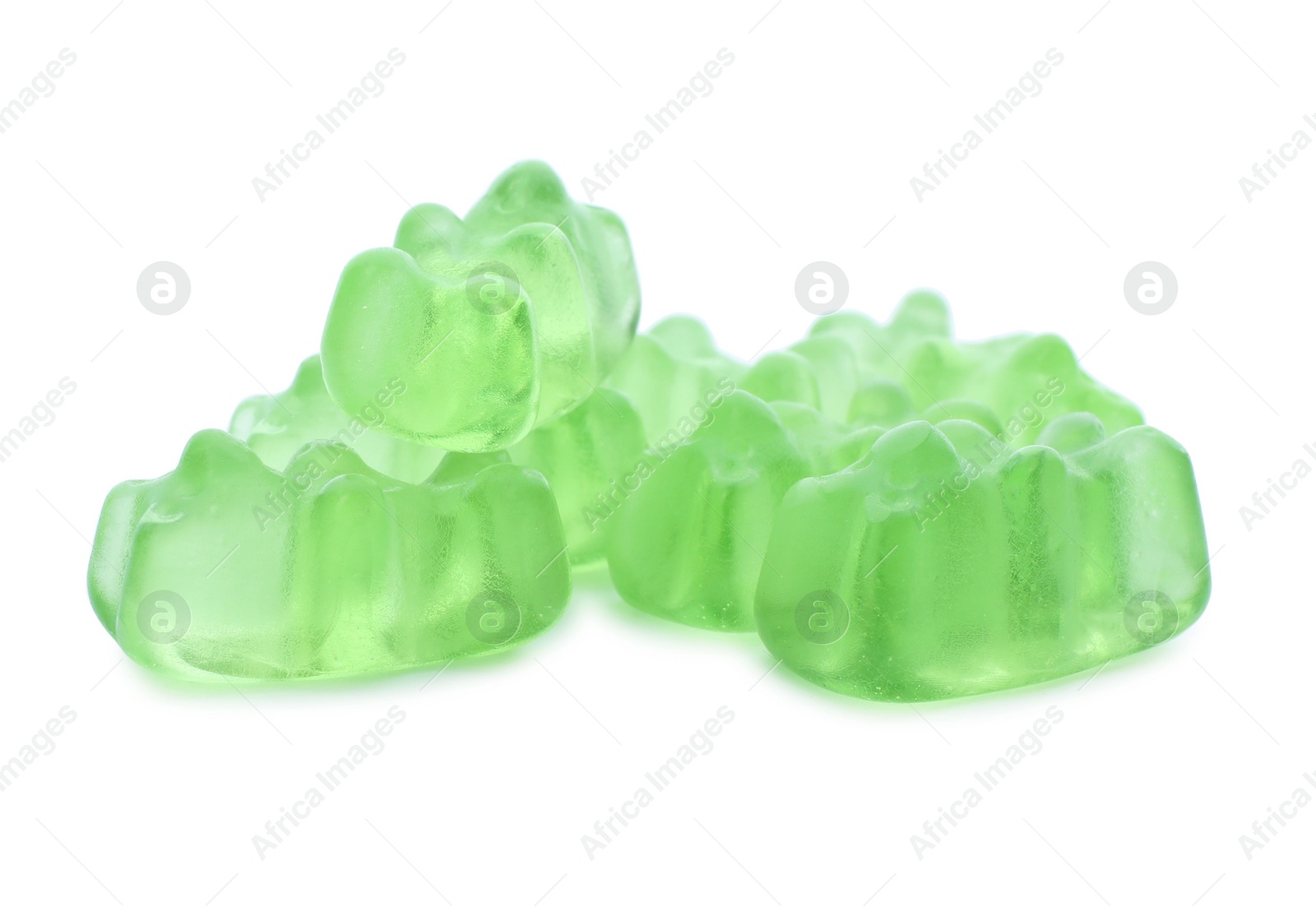 Photo of Pile of delicious jelly bears on white background