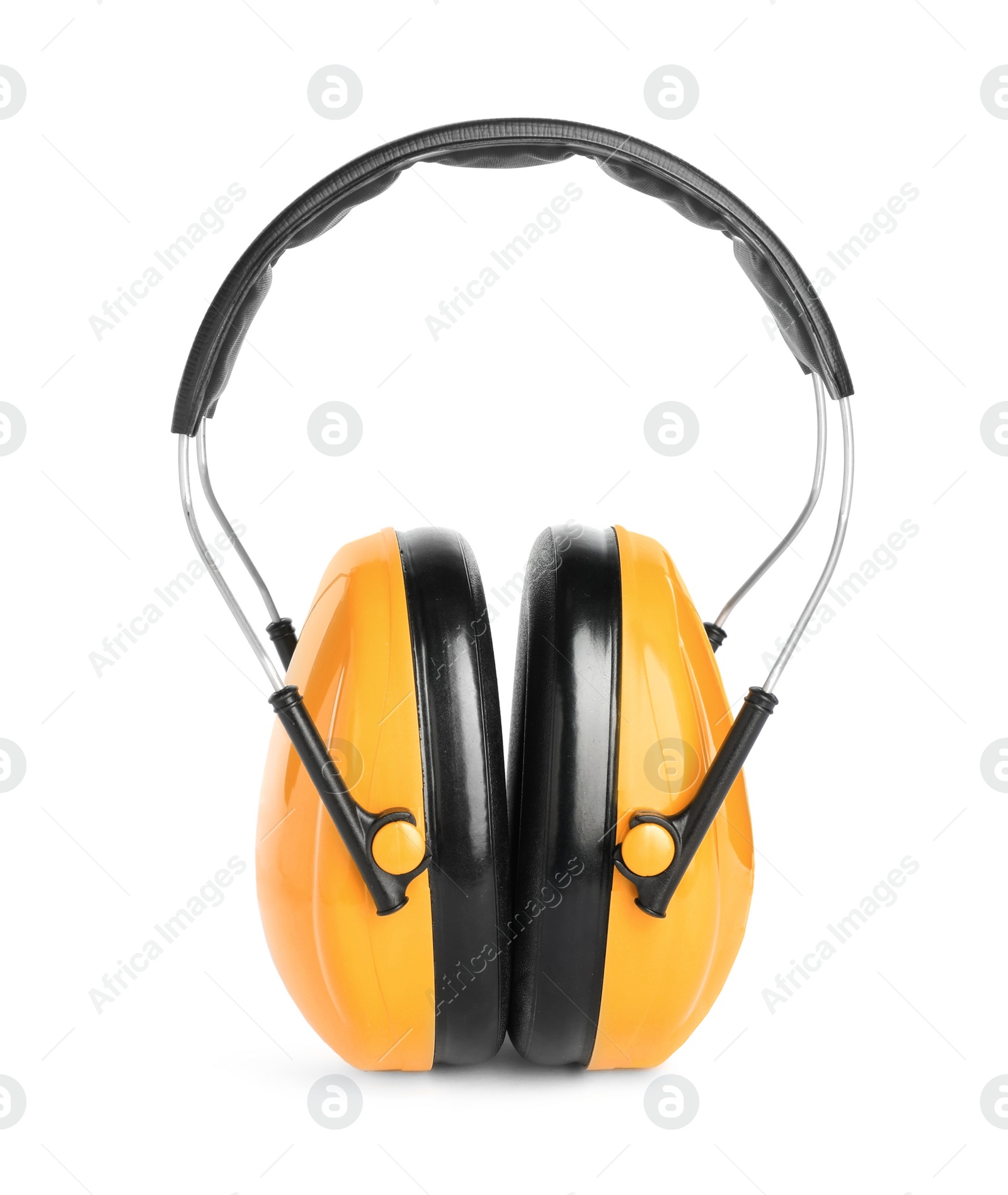 Photo of Protective headphones isolated on white. Safety equipment