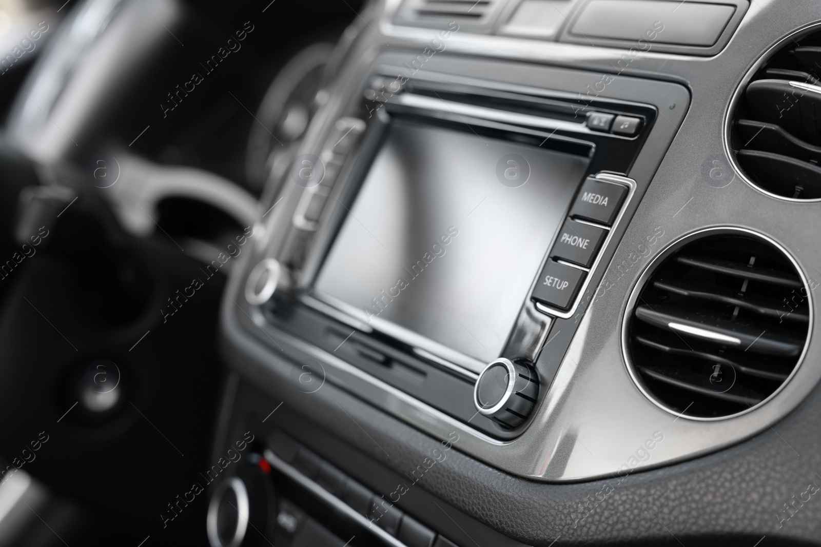 Photo of Closeup view of dashboard with vehicle audio in car