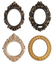 Image of Set of different vintage frames on white background