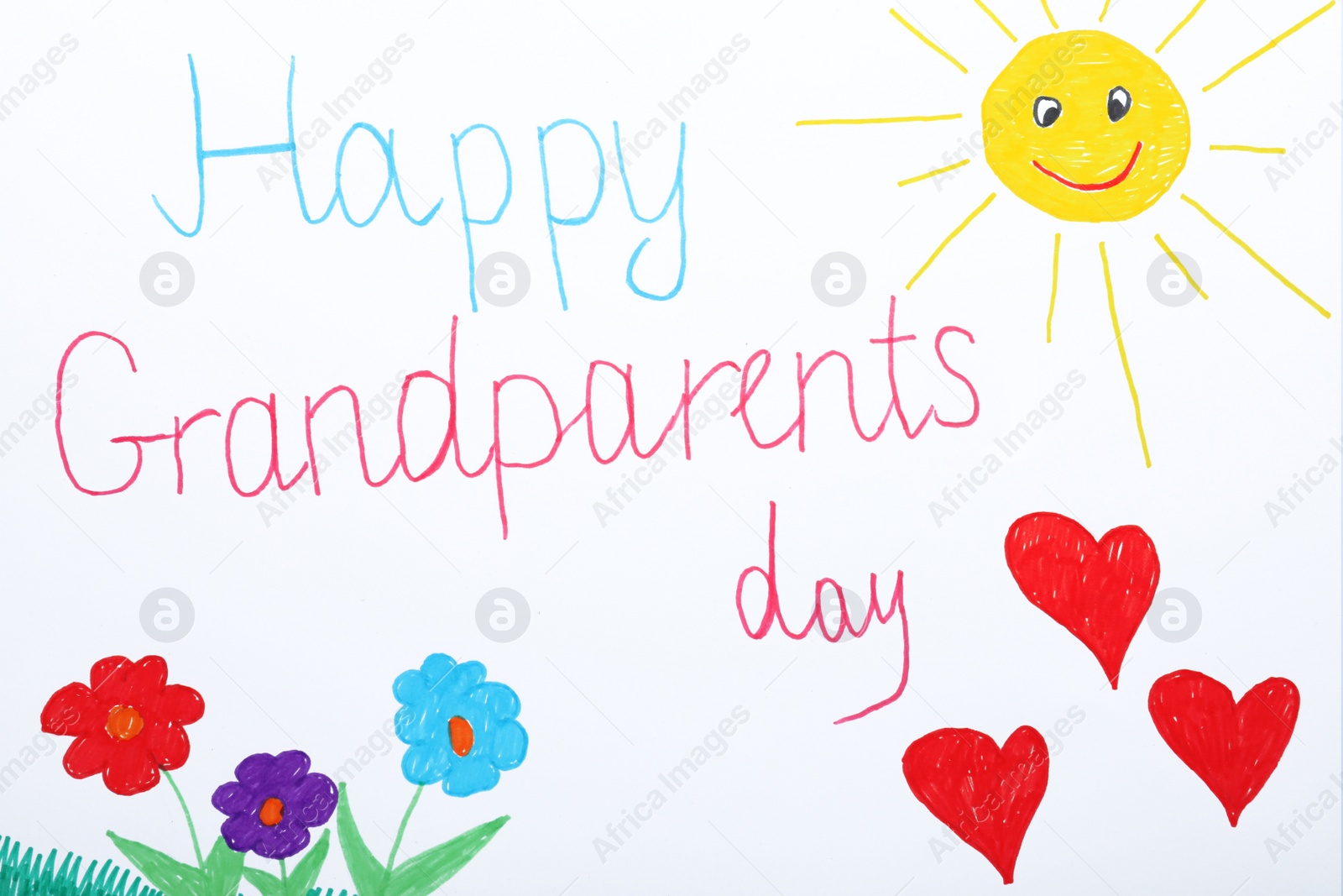 Photo of Beautiful drawing with phrase Happy Grandparents Day, top view