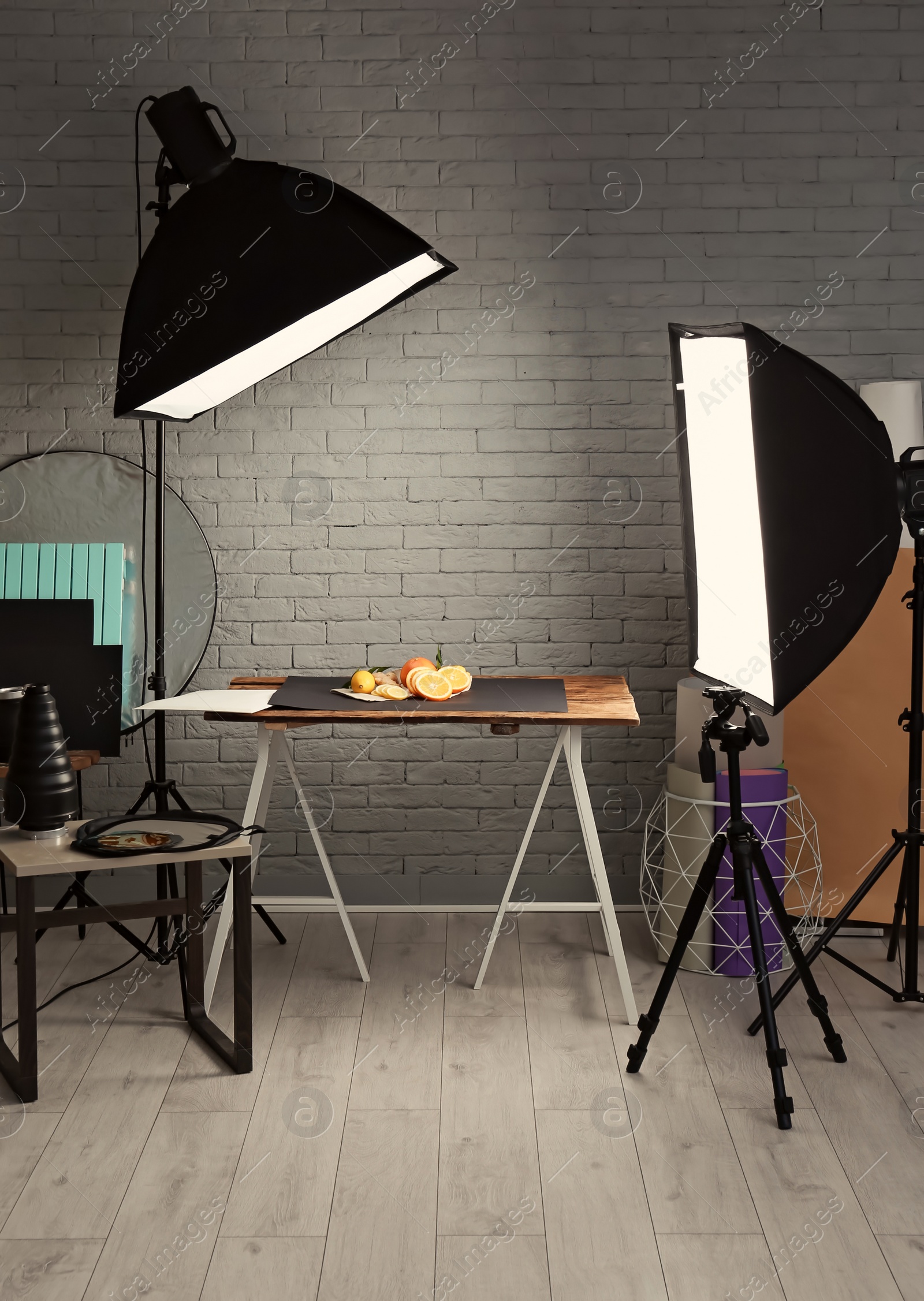 Photo of Photo studio with professional lighting equipment for shooting food