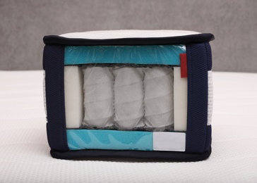 Image of Sample of modern orthopedic mattress on textile