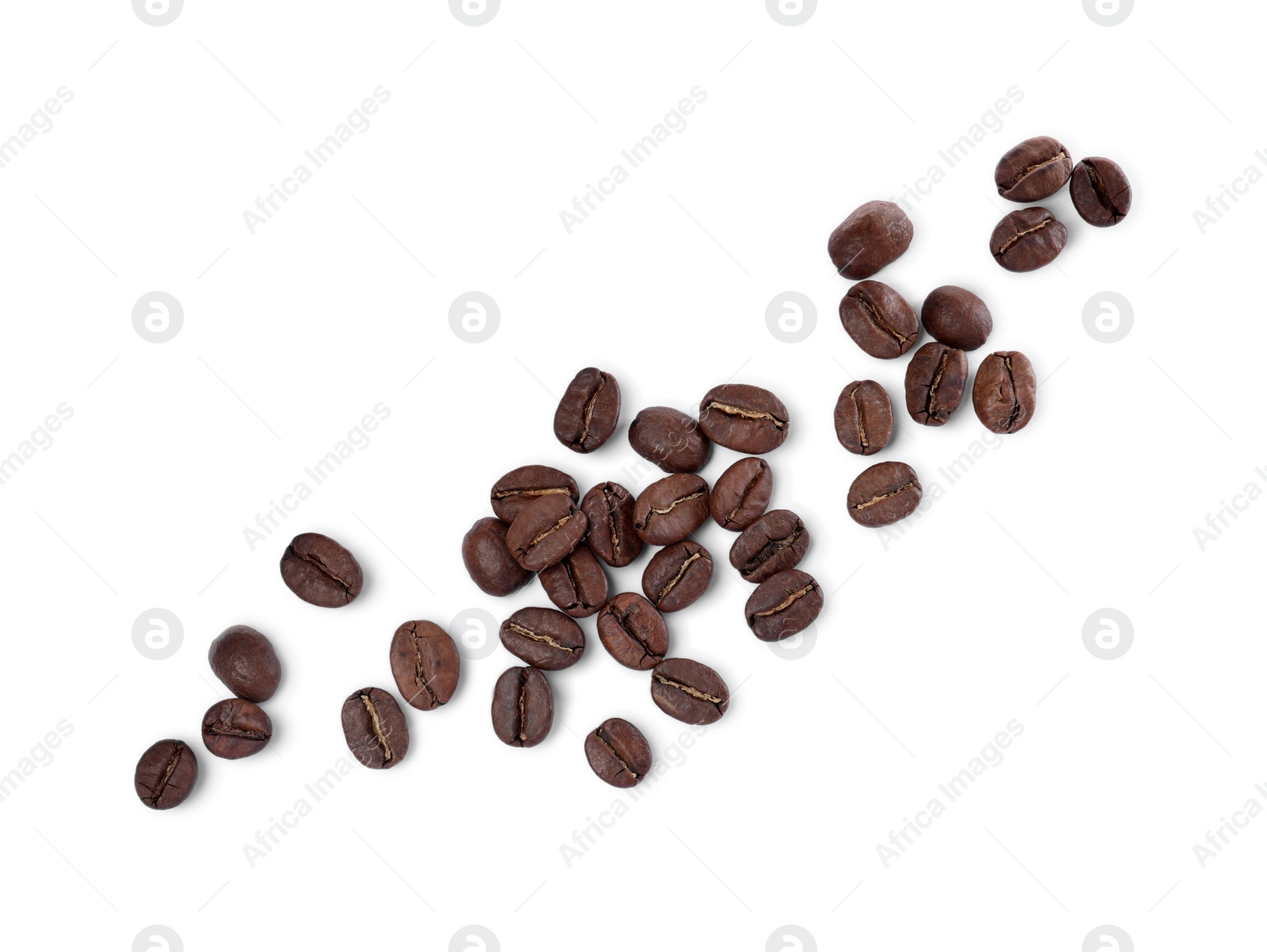 Photo of Roasted coffee beans on white background, top view