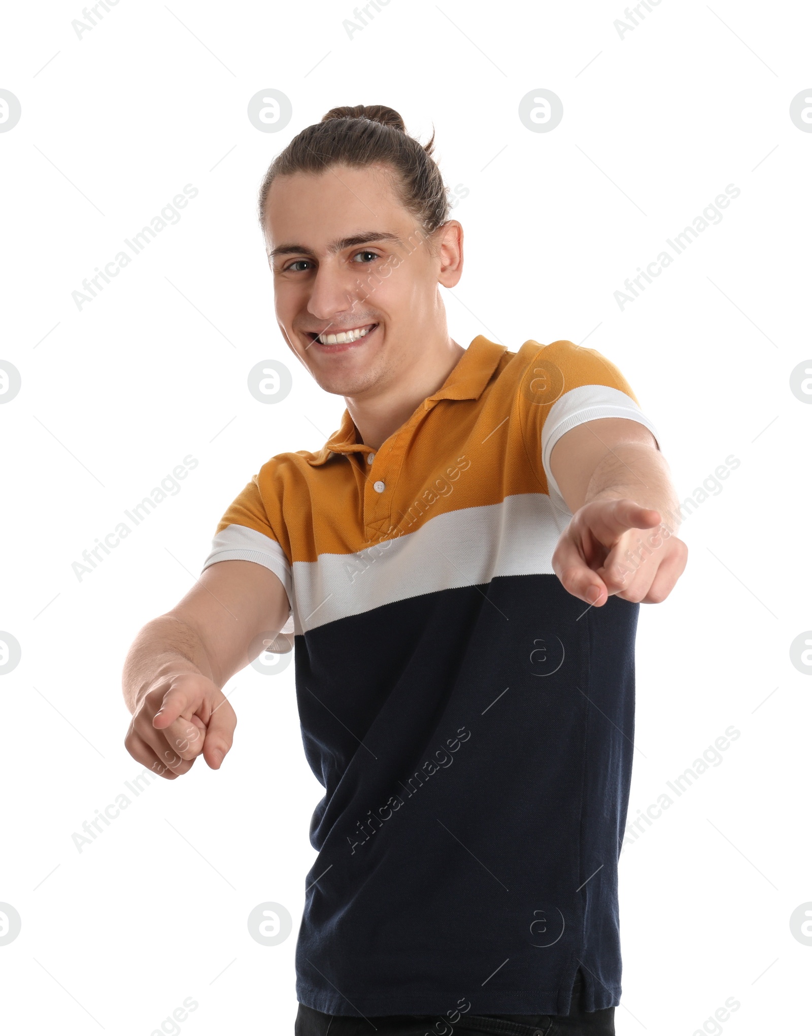 Photo of Portrait of happy young man on white background