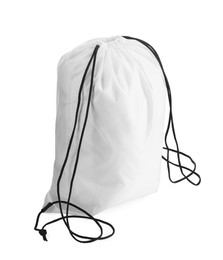 Photo of One beautiful drawstring bag isolated on white