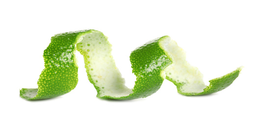 Peel of fresh ripe lime isolated on white