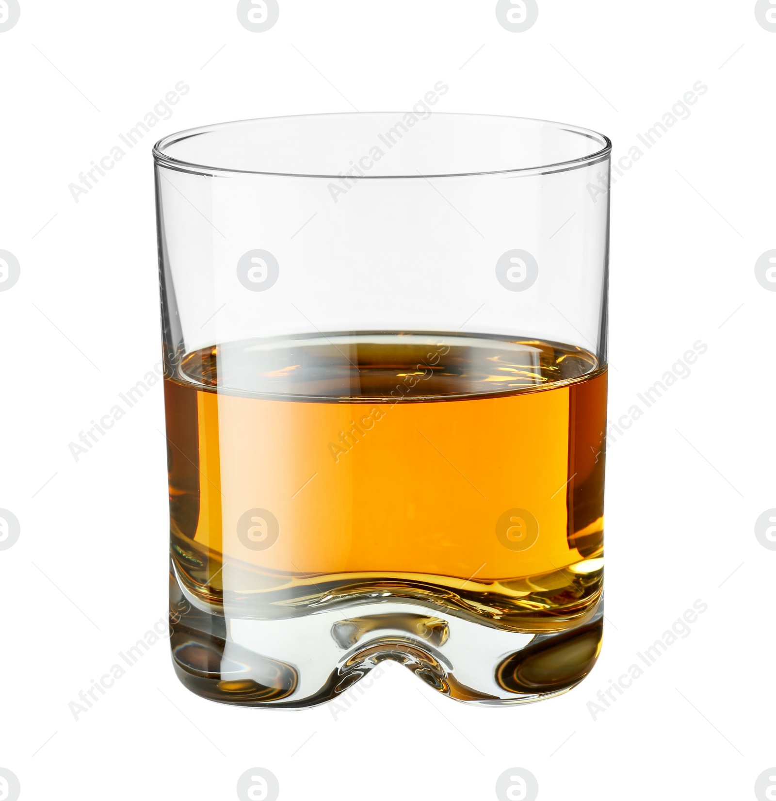 Photo of Whiskey in glass isolated on white. Alcoholic drink