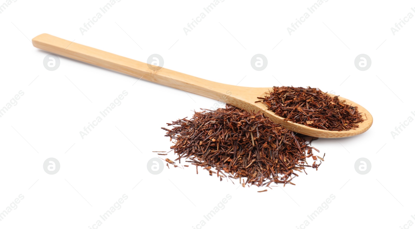 Photo of Rooibos tea and spoon isolated on white