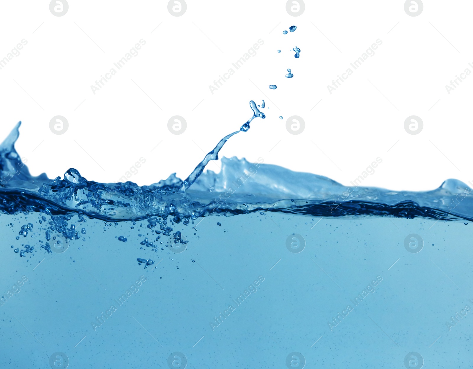 Photo of Splash of pure water on beige background, closeup