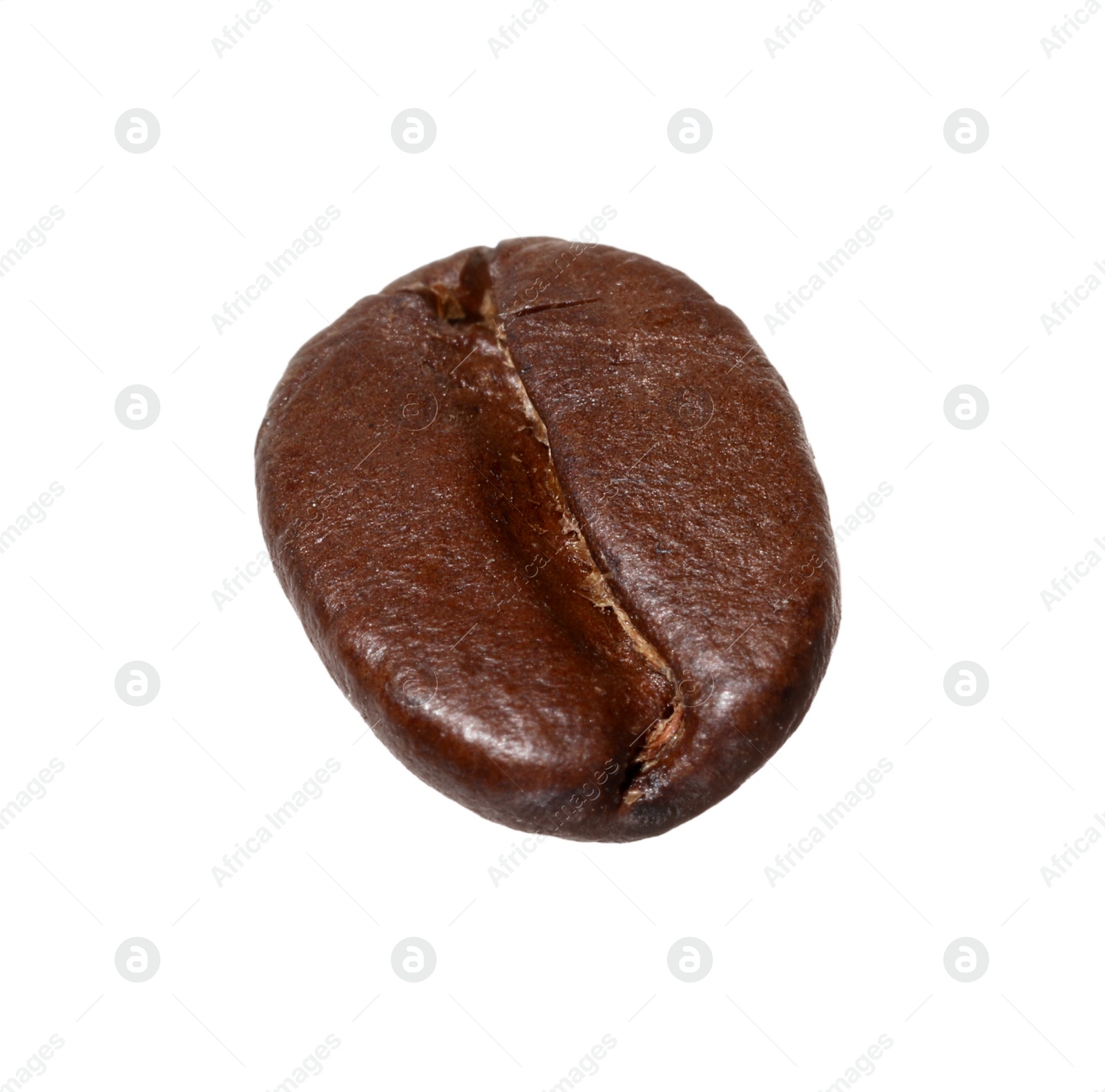 Photo of One aromatic roasted coffee bean isolated on white