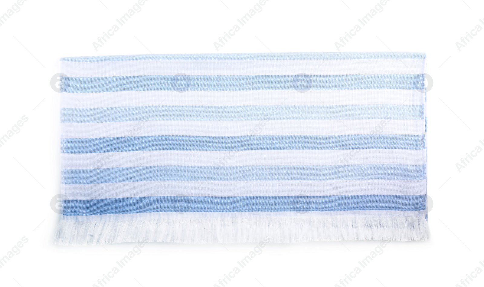 Photo of Striped towel isolated on white, top view. Beach object