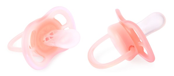 Image of Baby pacifier on white background, views from different sides