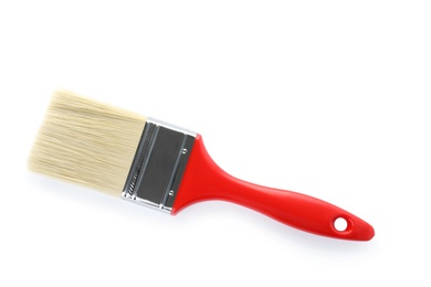 Photo of Paint brush with color handle on white background