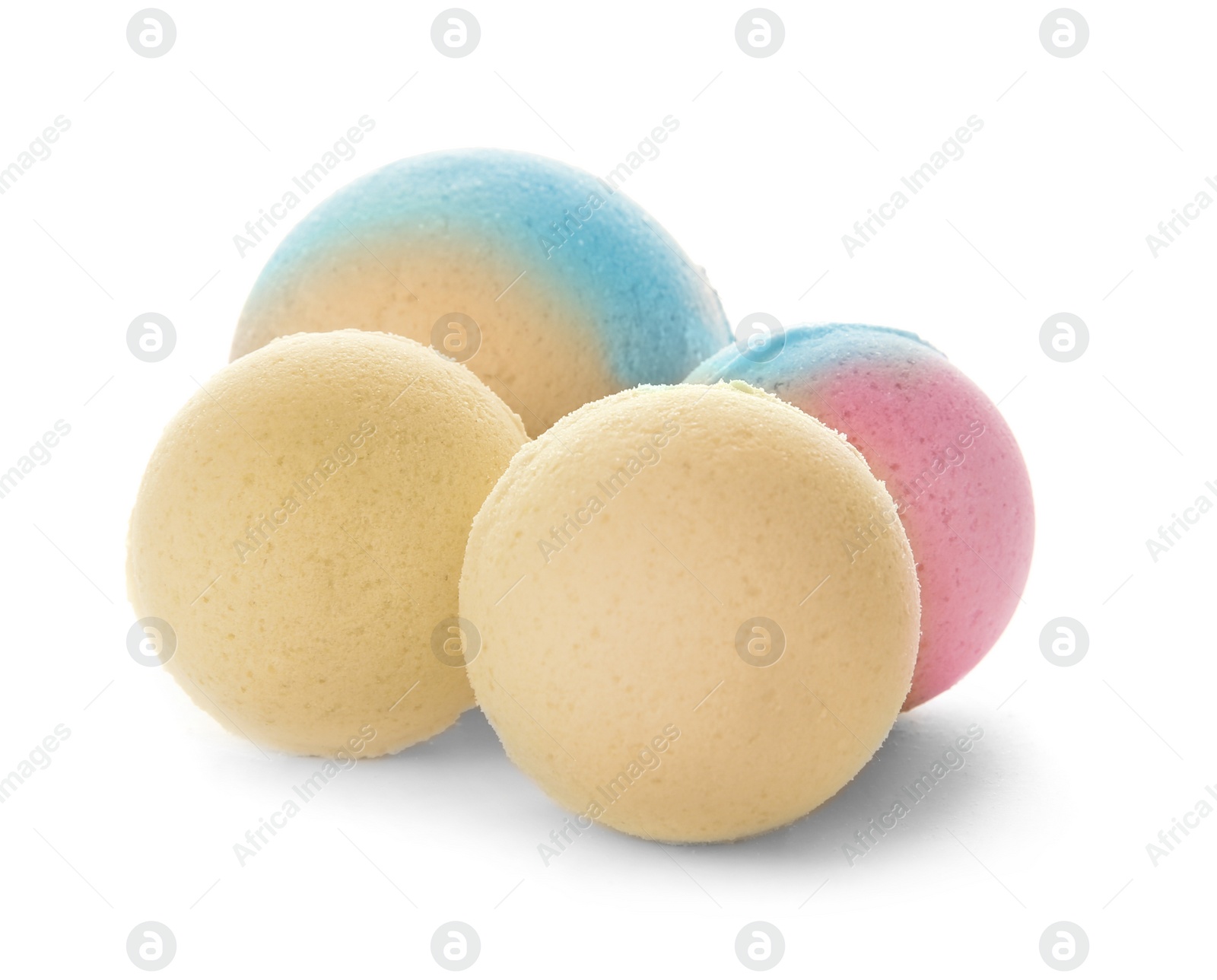 Photo of Bath bombs on white background. Beauty accessory